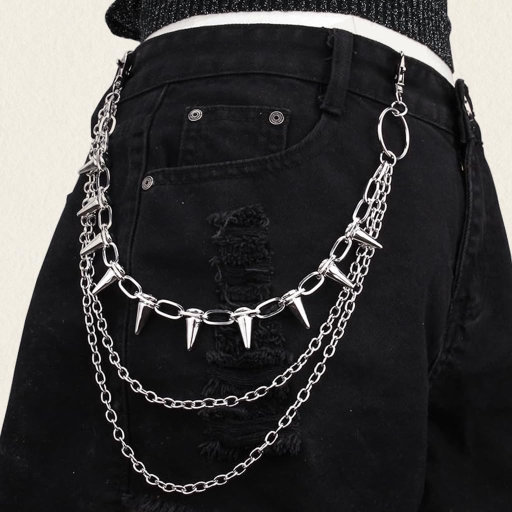 GUSTAVE Layered Pants Chain for Men featuring Triple Chain Fang Design and Silver Metal | Gothic Punk Street Accessory
