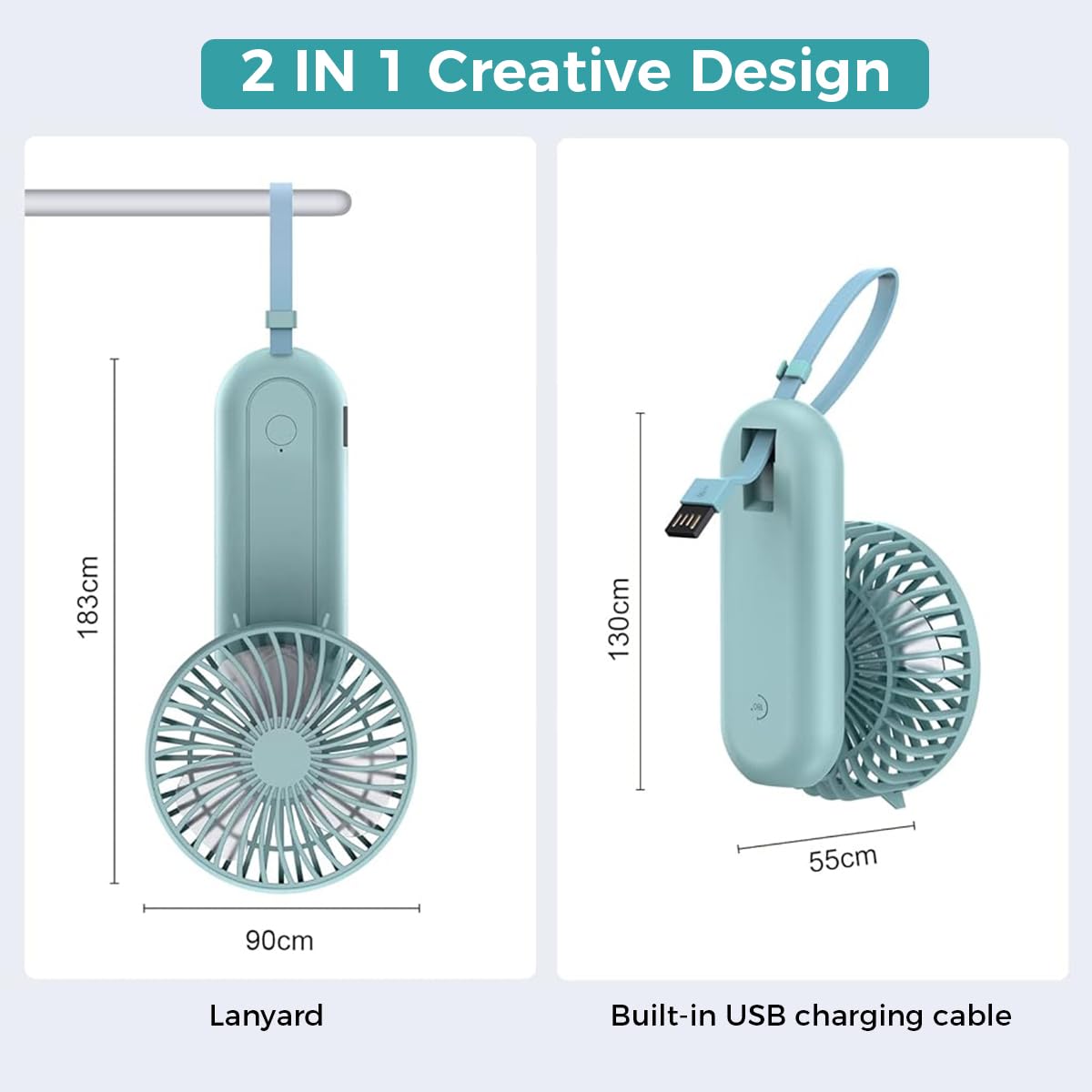 HASTHIP® USB Portable Fan USB Mini Handheld Fan with Charging Function 2 in 1 Travel USB Mini Fan 4 Switchable Speeds Sleek Folding Pocket Fan with Stand Base, Green