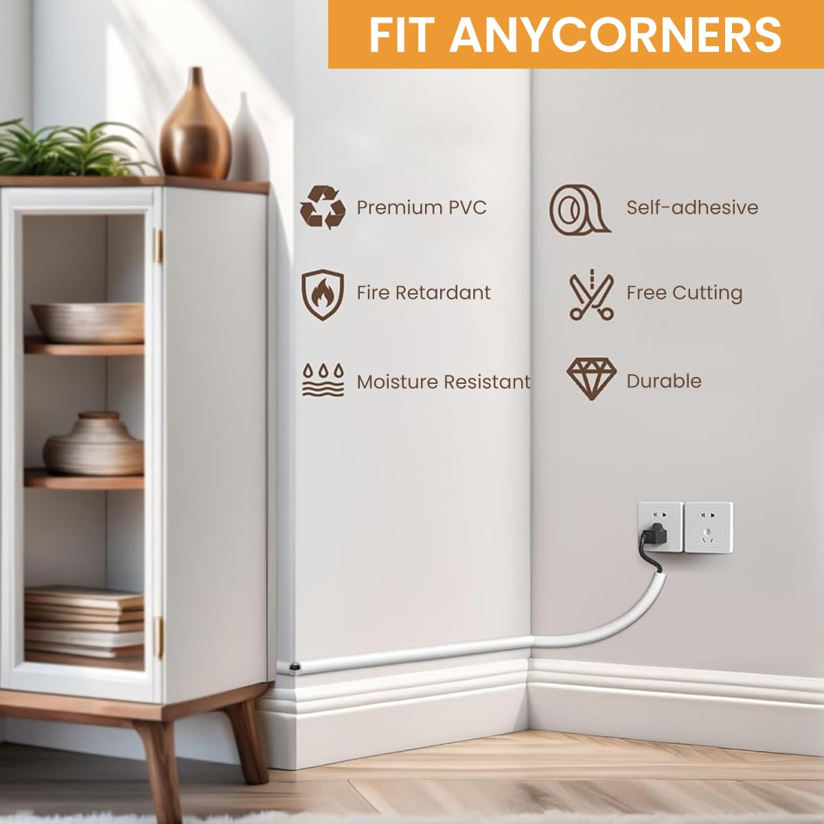 Serplex PVC Cord Cover 6.6ft for Home and Office Cable Management with Side Open Design