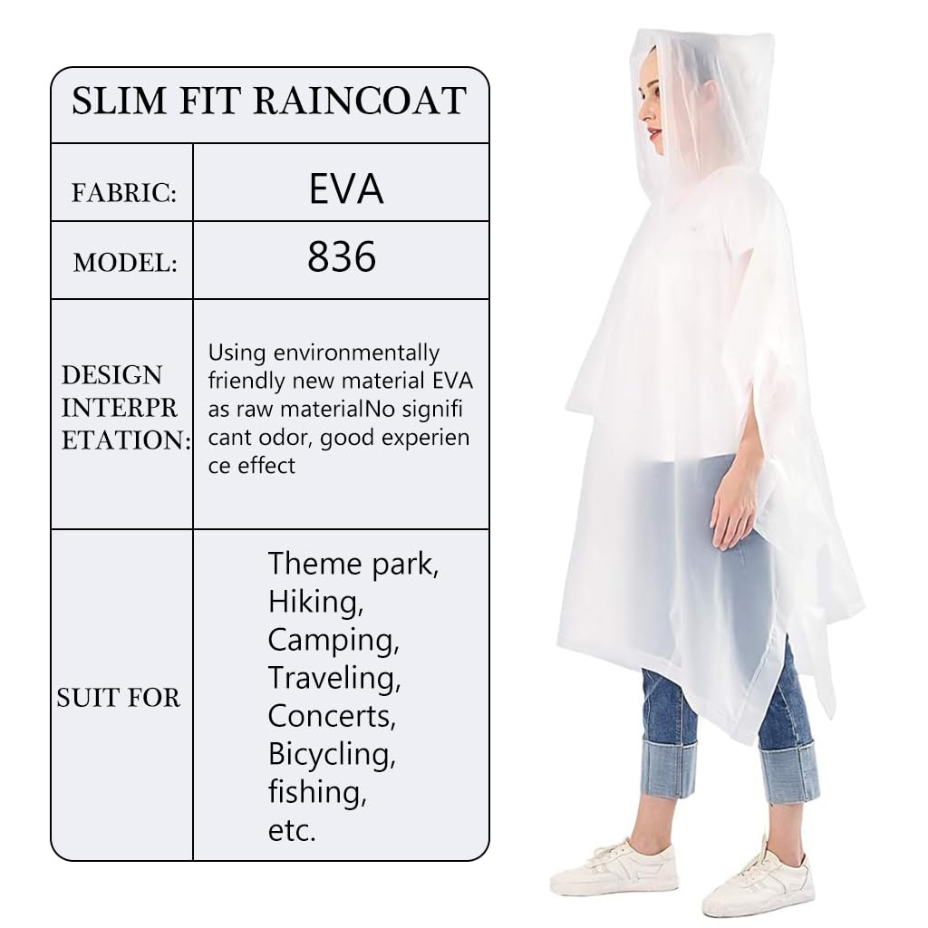 Proberos® Reusable EVA Raincoats with Hood Unisex Rain Ponchos Hooded Raincoat for Camping, Hiking, Music Festival & Outdoor Activities, 1 Pack (White)