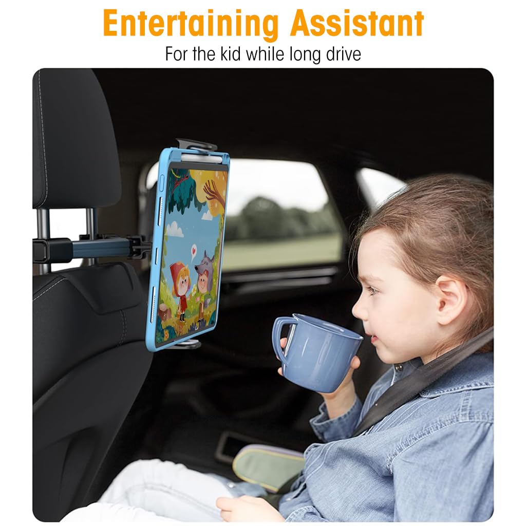 STHIRA Car Tablet Holder for Back Seat featuring Clip-On Retractable Arm and 360° Rotation | Fits 4.7–13 in Devices