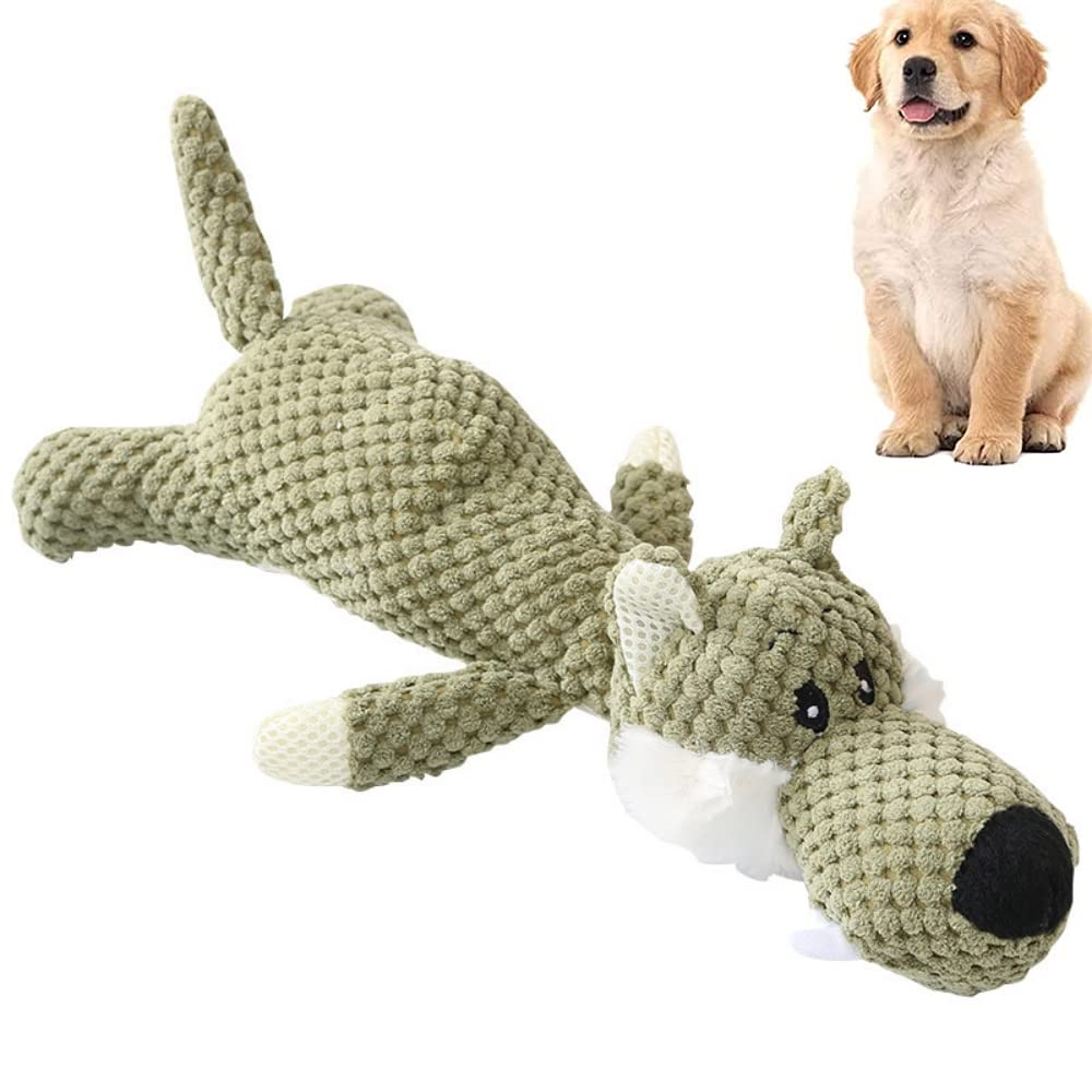 Qpets® Dog Toys Pet Cartoon Stuffed Toy Squeaky Puppy Toy Plush Toy Chew Toys for Small Medium Size Dogs-Cartoon Dog Accessories for Puppy (Wolf Length 40cm)