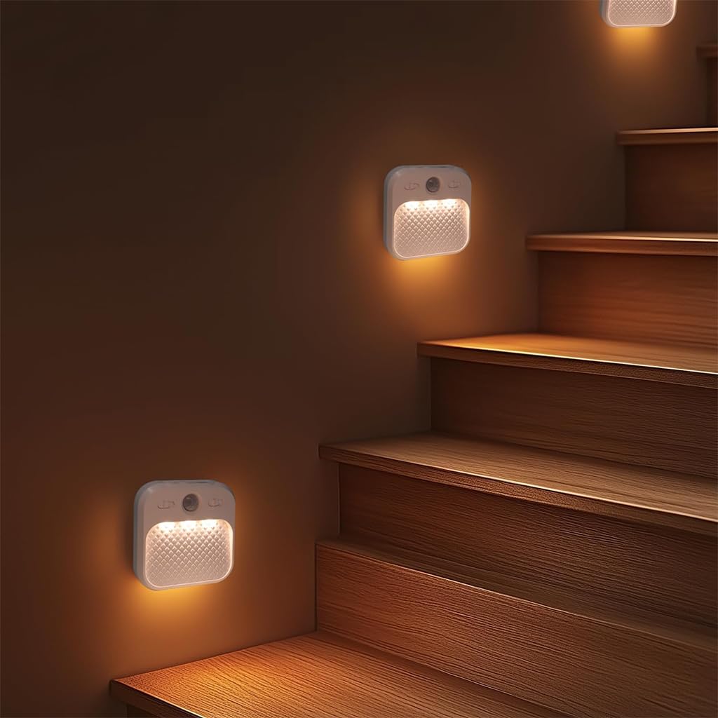 ELEPHANTBOAT® 3Pcs Motion Sensor Led Night Light, Rechargeable Night Light with 3 Colour Temperature, Dimmable Brightness Night Light for Stairs Bedroom Bathroom Hallway