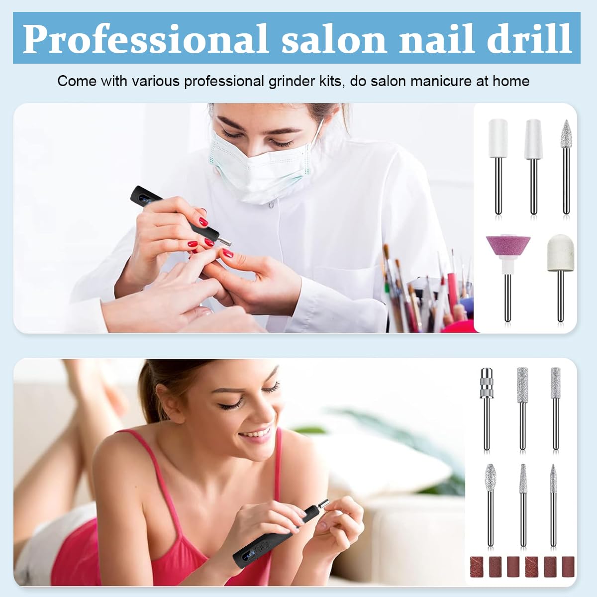 MAYCREATE Cordless Nail Drill Machine for Gel & Acrylic Nails with LCD Display 20000rpm | USB Rechargeable 500mAh Battery