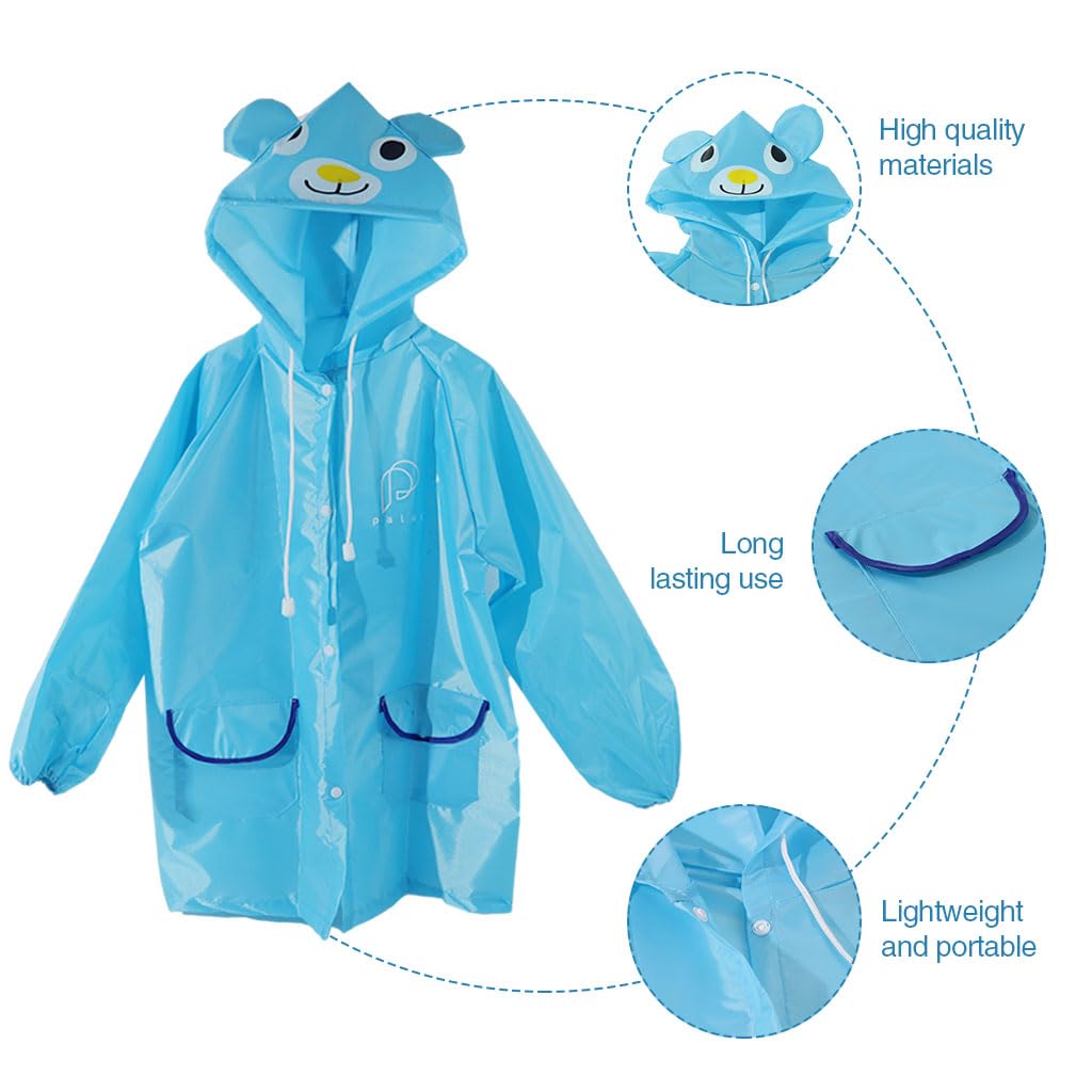 PALAY® Raincoat for Kids Boys Girls with Hood, Polyester Rain Ponchos with Pockets, Bright Color Cute Raincoat for 3-7 Years Old Kids