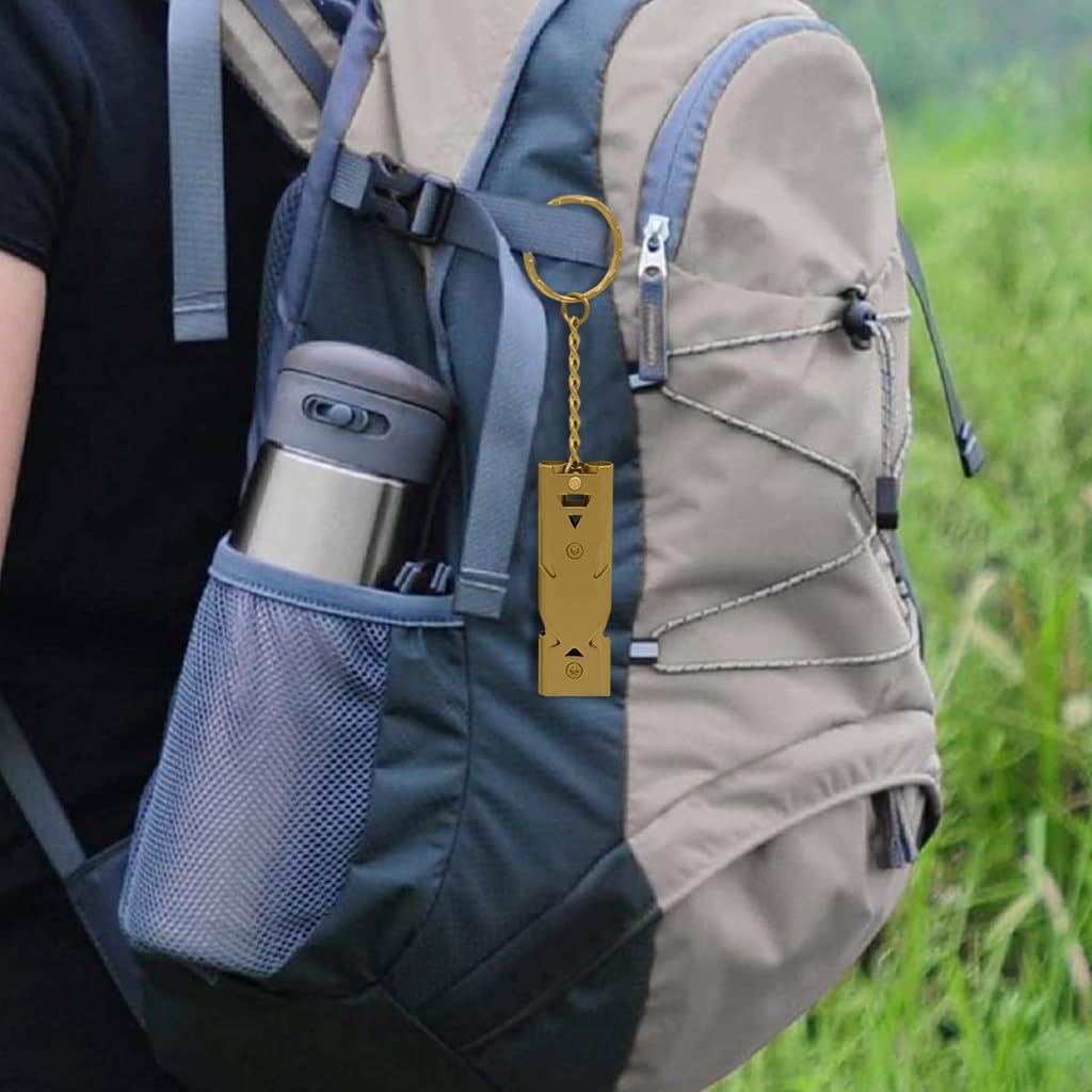 ZIBUYU Emergency Whistle for Outdoor Survival with Dual Hole 120db Design and Keychain | Stainless Steel Gold