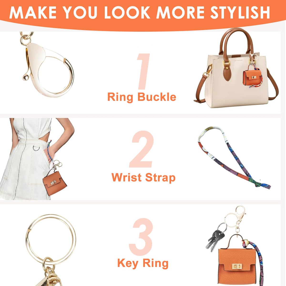 SANNIDHI Bag Charm Mini Backpack Keychain for Women with Golden Clasp 7.5x4x7cm PU Leather Case | Cute Coin Purse and Earbuds Holder