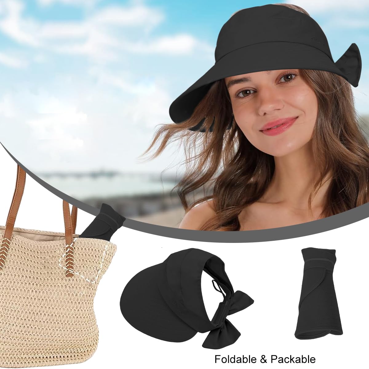 Zibuyu Sun Hat for Women with UPF 50+ Wide Brim and Retractable Side Visor | Beach and Outdoor Protection