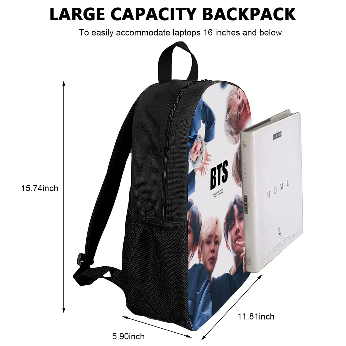 PALAY® BTS Bag For Girls School Backpack Kpop BTS Bangtan Boys Casual Backpack Bag for Students 16inch Laptop Backpack Large Capactity Backpack for Boys Travel School