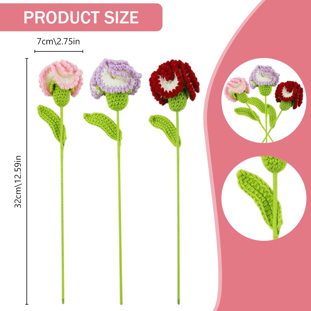 HASTHIP Crochet Carnation Flowers for Home Decor with Dual Color Design 16.53 in Long | Handmade Set of 3