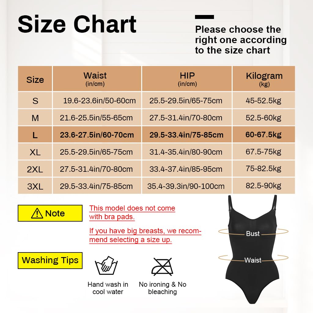 PALAY® Women Shapewear Thong Bodysuit Base Wear Full Body Shapewear High Stretchy Thong Basic Bodysuit Waist Trainer Tummy Control, XL