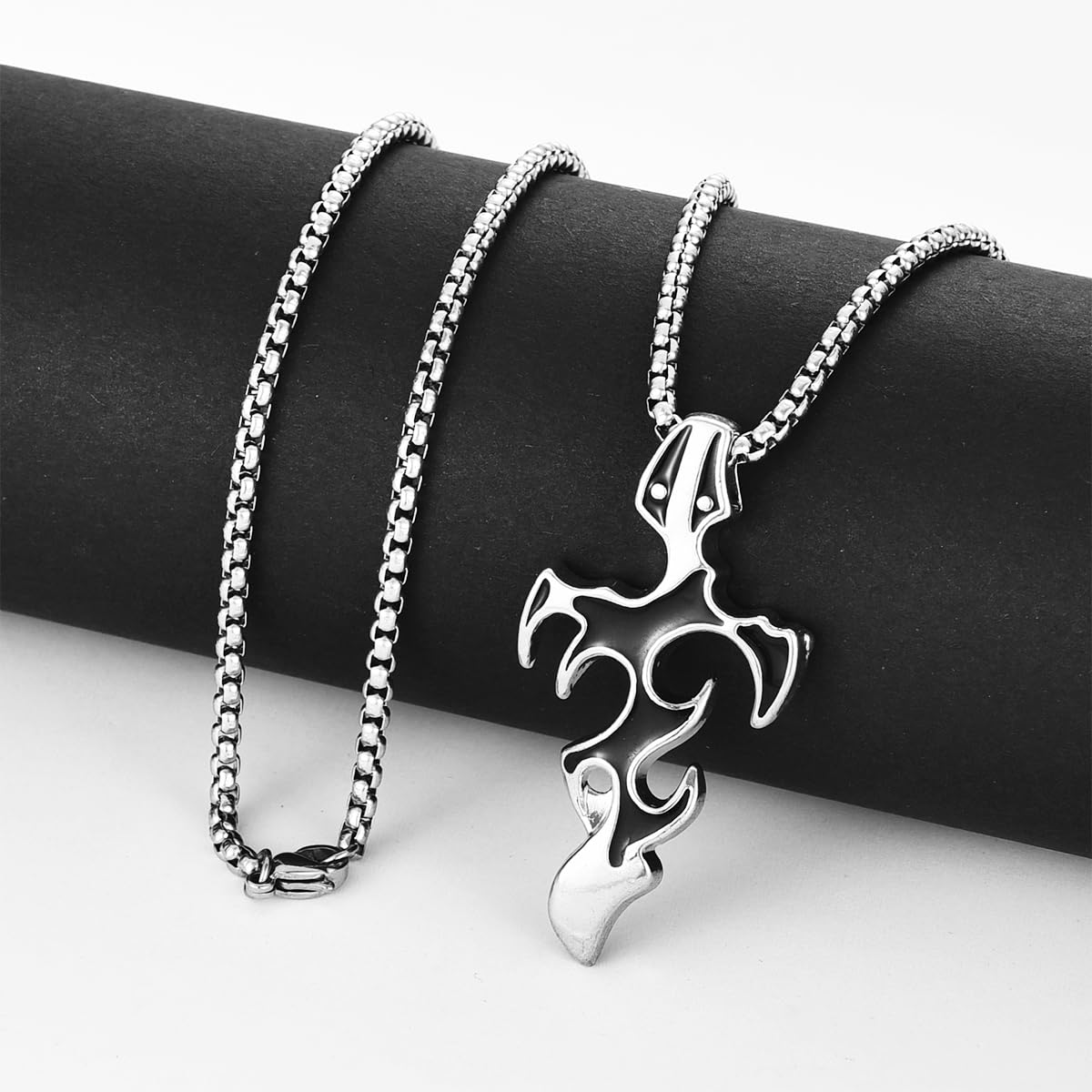 ZIBUYU Flame Cross Necklace for Men and Boys Flame Cross Pendant Chain for Men Titanium Steel Pendant Hiphop Men's Necklace Jewellery Accessories Gift for Men, Boys