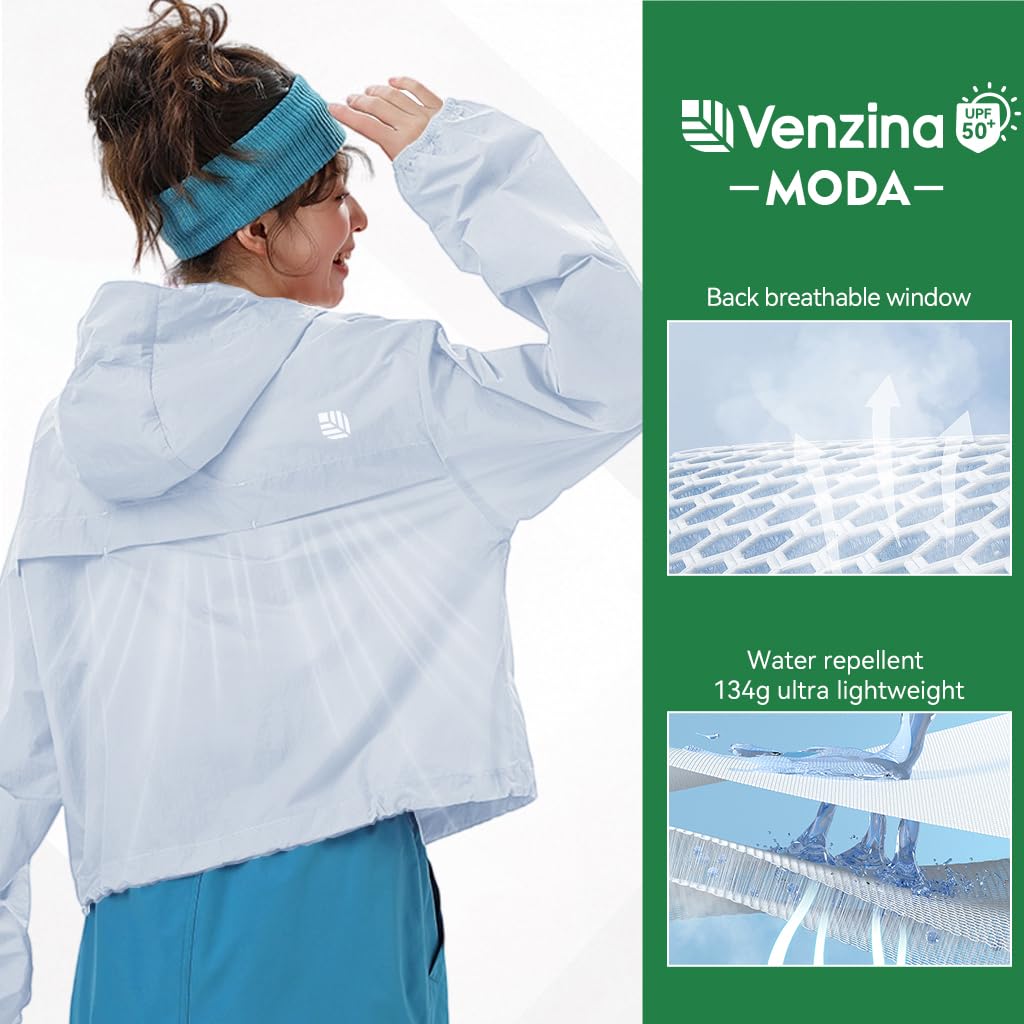 Zibuyu Womens UPF 50 Sun Protection Jacket for Hiking and Travel featuring Back Air Vent and Quick Dry Nylon | Light Blue UV Coat
