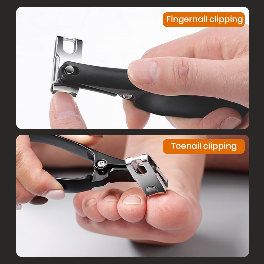 MAYCREATE Nail Clipper for Thick Nails with 360° Flexible Cutter and 4.5 in Long Handle | Stainless Steel Anti-Splash Blade
