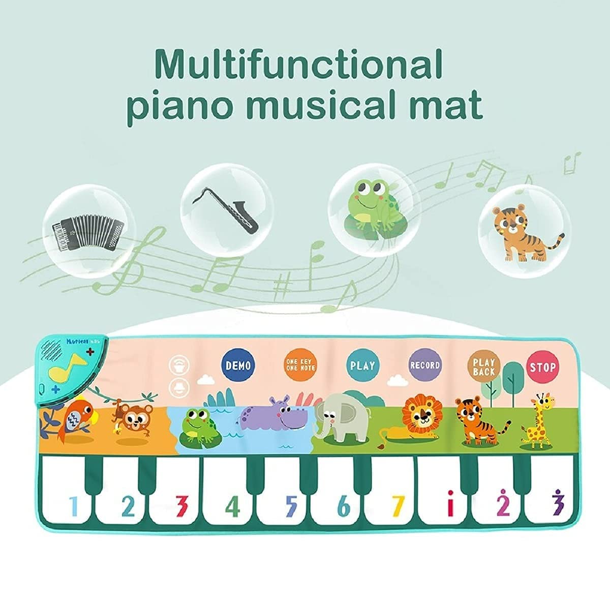 PATPAT Musical Mat for Kids with 8 Instrument Sounds and 5 Modes 110x36cm Blue | Educational Toy