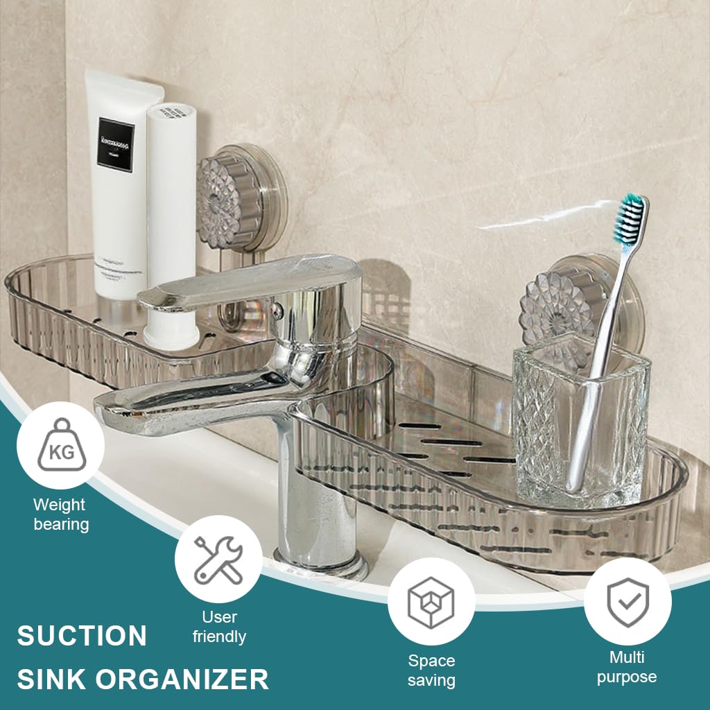 HASTHIP Wall Storage Tray for Kitchen and Bathroom featuring Dual Drain Design and Strong Suction Cups