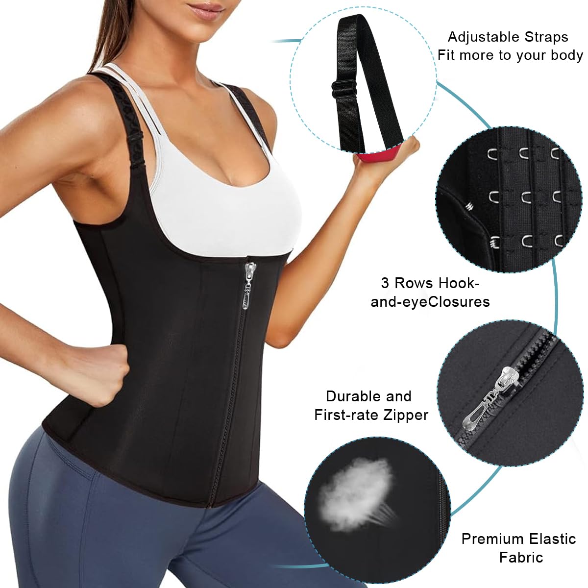 PALAY Waist Trainer for Women featuring 3 Row Buckle Adjustment and Double Zipper | Neoprene XXXL Black Shapewear