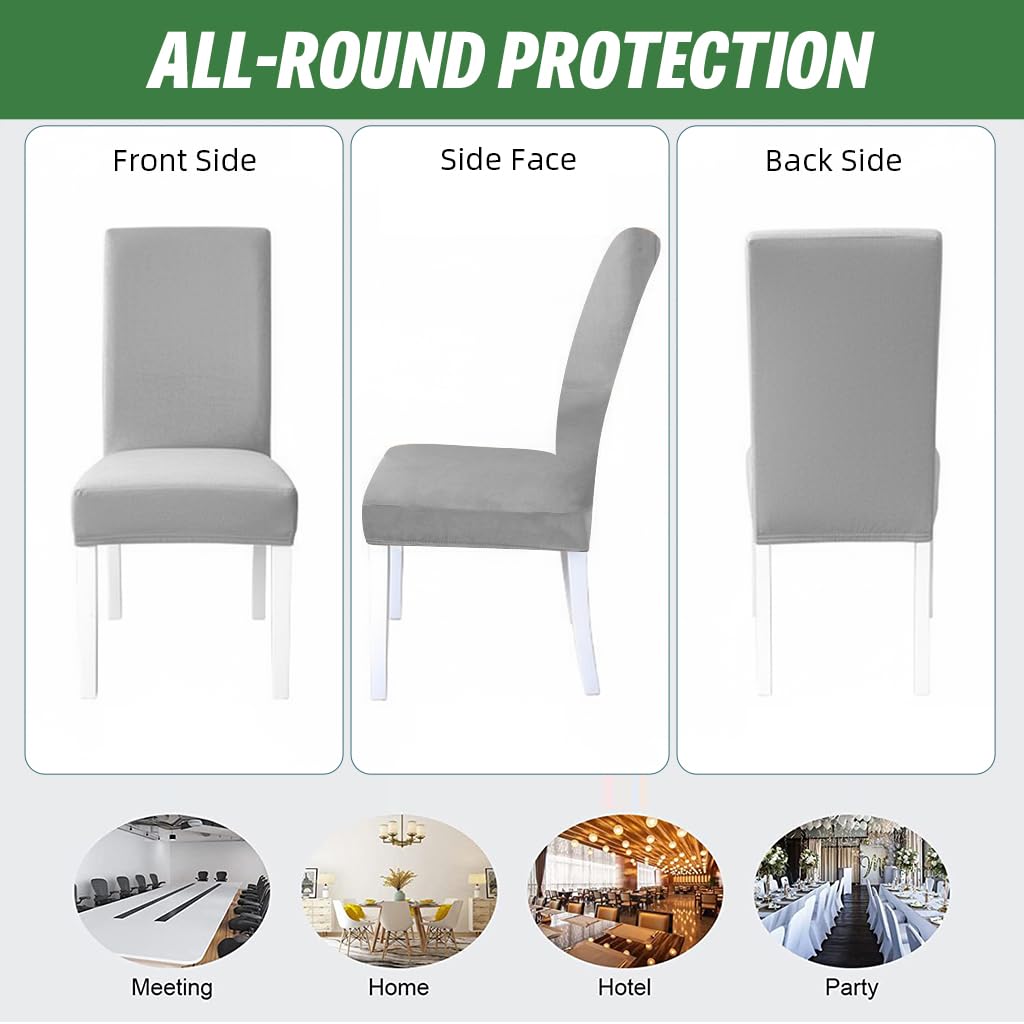 HASTHIP Dining Chair Covers for 14–18 in Seats with Non Slip Elastic Edge | Velvet Grey Set of 6