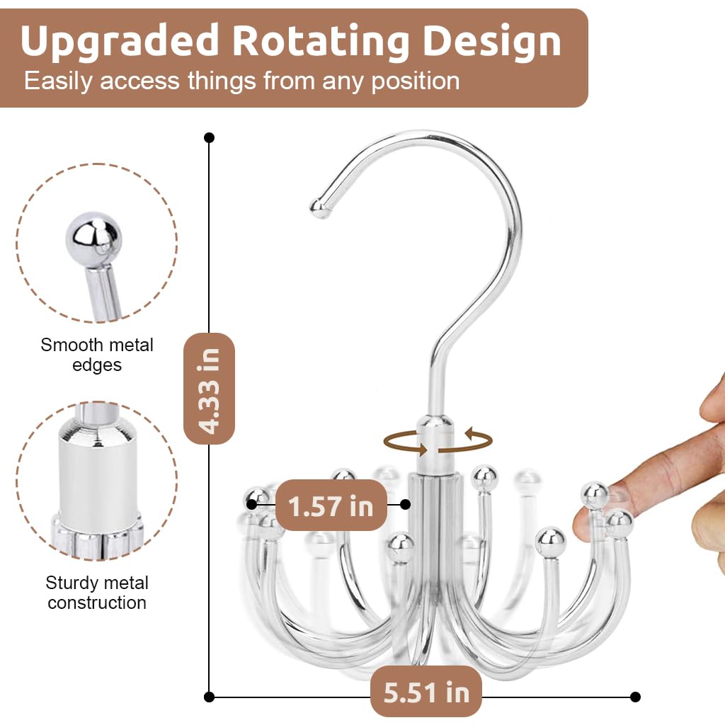 HASTHIP Rotatable Tie Organizer for Closet Storage with 8 Claw Design and 2PCS Set