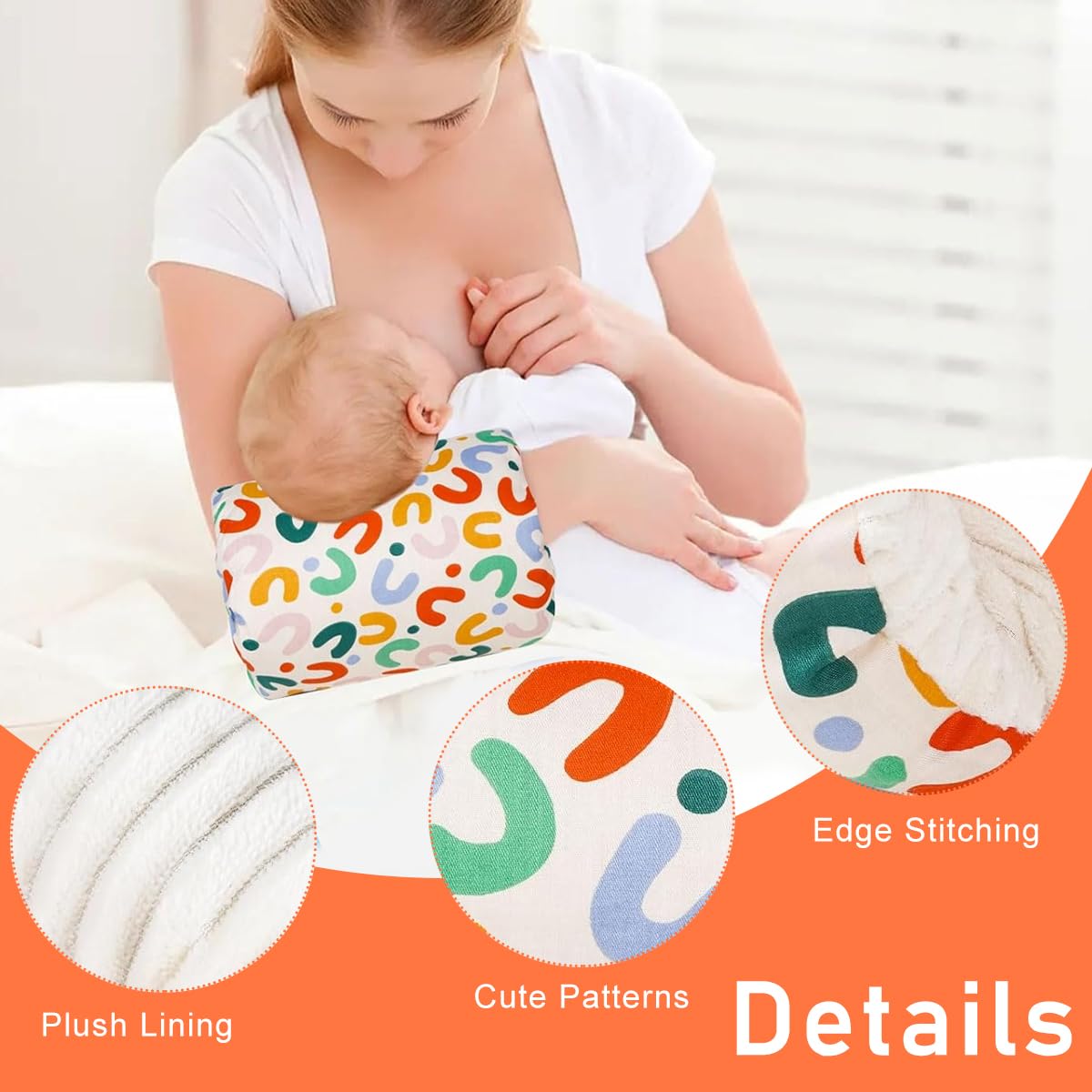 SNOWIE SOFT® Breastfeeding Baby Pillow Mother Arm Pillow Soft Cotton Arm Support Pillow for Breastfeeding Mother Cute Print Pillow for Soothing, Breastfeeding, 23x18cm