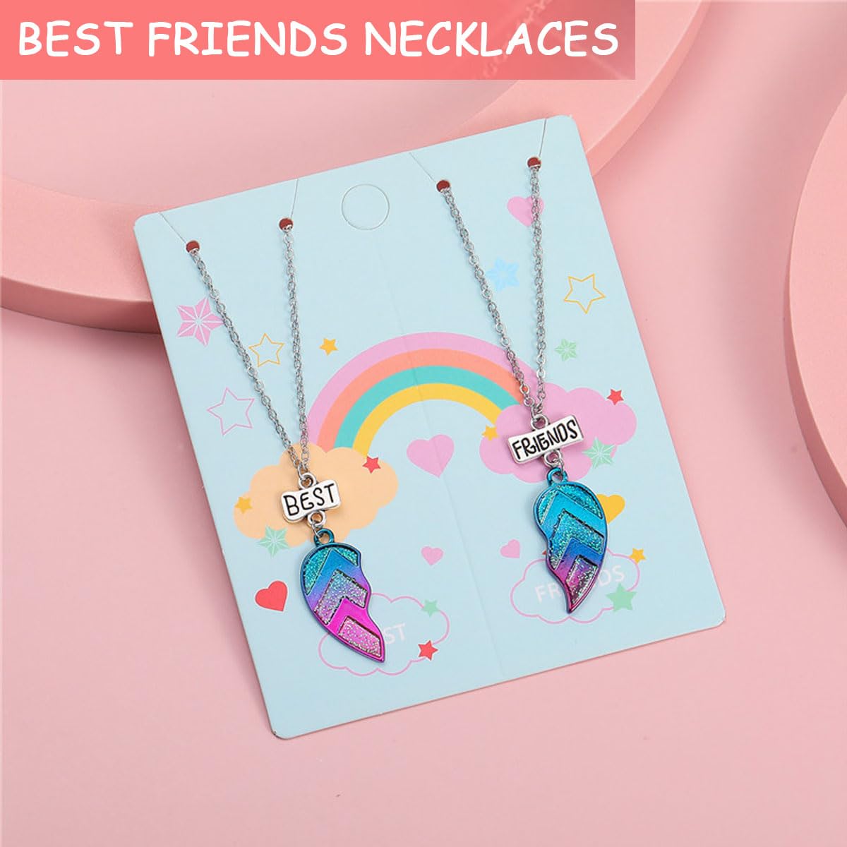Venzina Best Friends Necklace for Girls and Women featuring Magnetic Half Heart Pendants | 16.5+2 in Alloy Chain Set