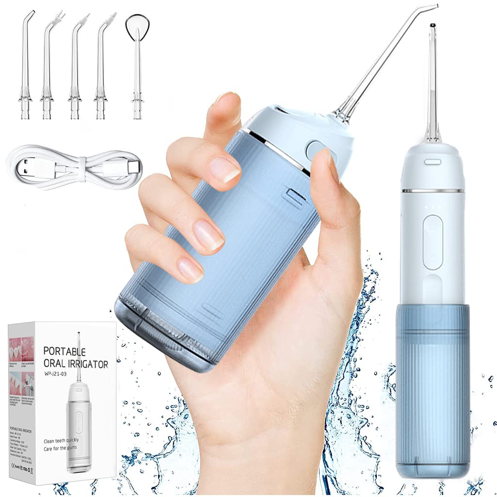 HANNEA® Rechargeable Water Dental Flosser Cordless Portable 170ml Dental Cleaner High Frenquency Water Dental Flosser with 3 Modes, 4 Jet Tips, 90s Timing Function, IPX7