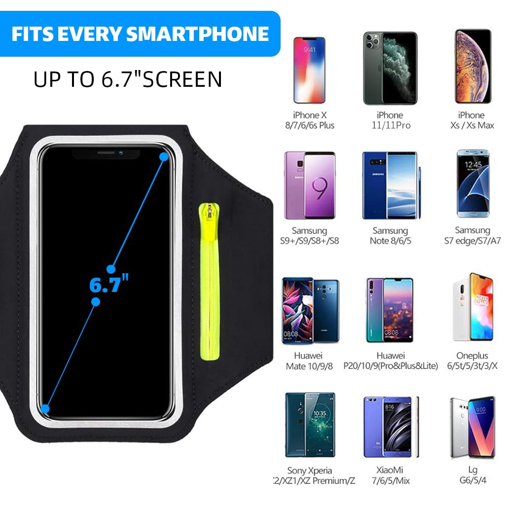 Proberos Running Armband for Workouts with 6.7 in Touchscreen Holder and Zipper Pouch | Adjustable Sweatproof Fit for Men and Women