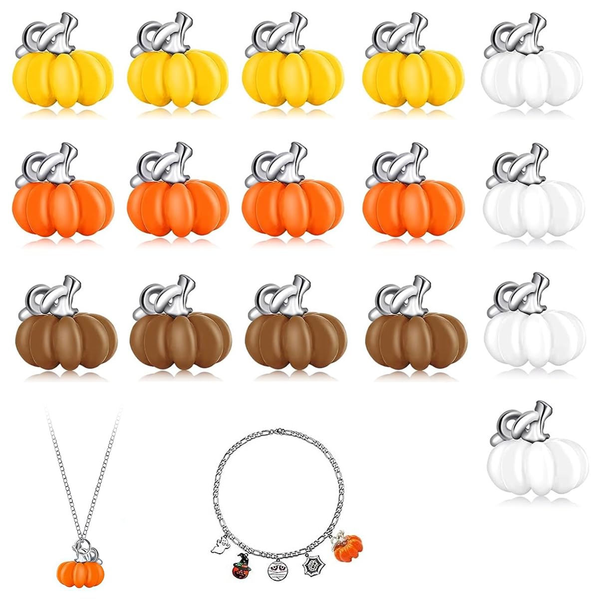 SANNIDHI Pumpkin Charms for Jewellery Making featuring 16pcs Alloy Pendants with Silver Loop | DIY Halloween and Thanksgiving Craft Accessories