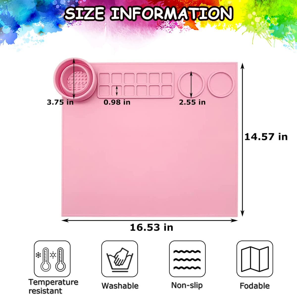 HASTHIP 50 * 40cm Silicone Craft Mat for Painting Play Doh and Clay for Kids, Non-Stick Multipurpose Silicone Sheet with Cleaning Cup and Palette for Arts and Crafts, Painting, Resin Casting