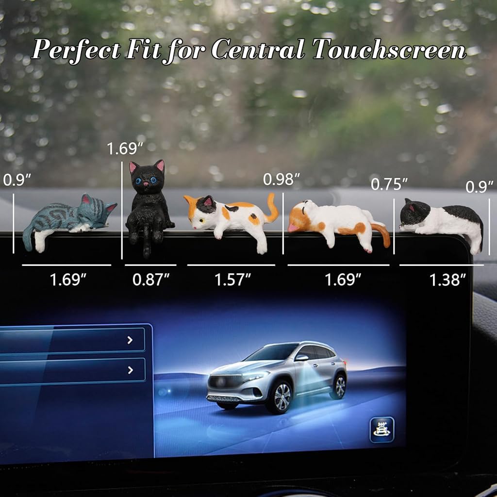 STHIRA Central Touchscreen Ornaments for Tesla featuring 5 PVC Cartoon Cat Charms | Cute Dashboard Decoration