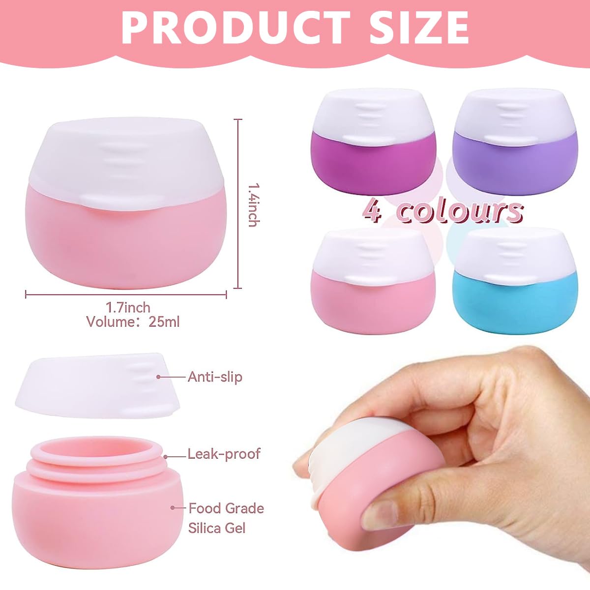 MAYCREATE® 4Pcs Silicon Cream Jar, 20ml Mini Cosmetic Silicone Cream Jars with Lids, Refillable Leak-proof Travel Dispenser for Makeup Face Body Hand Cream - BPA-Free, Easy to Clean