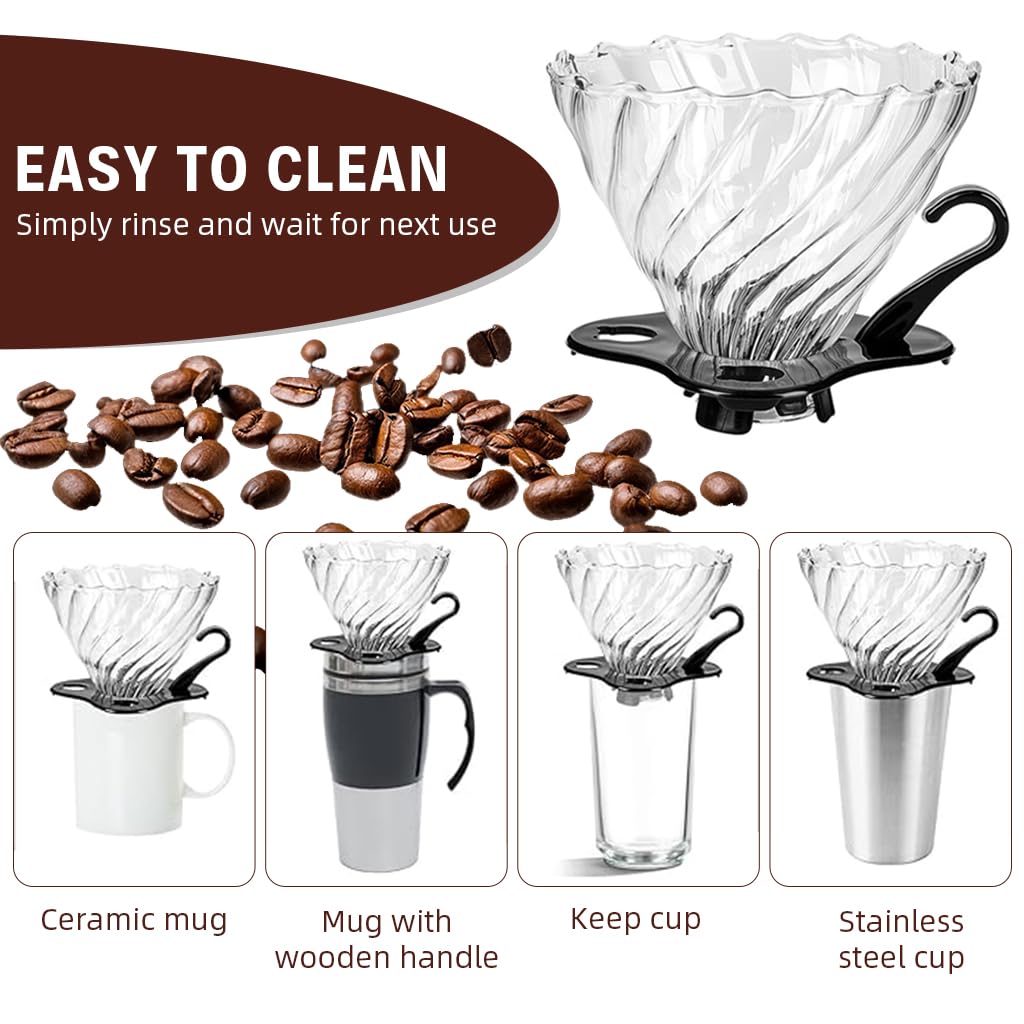 Supvox V60 Glass Coffee Dripper for 3–4 Cups with Handle and Base | Borosilicate Cone Design