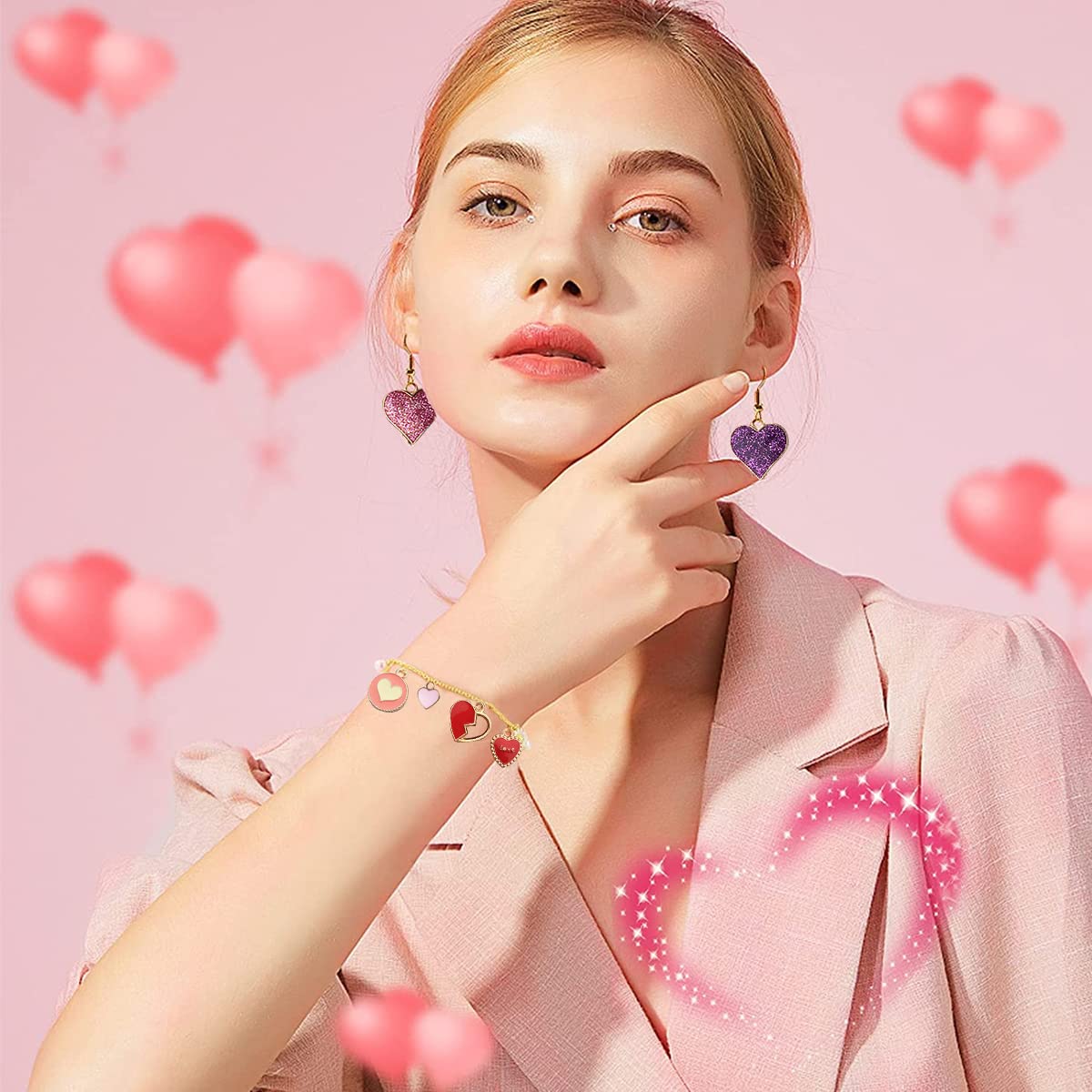 MAYCREATE Enamel Heart Shaped Pendants Set for DIY Jewelry Making featuring 50pcs Alloy Charms | Multi Color Accessories with Hanging Hole Design