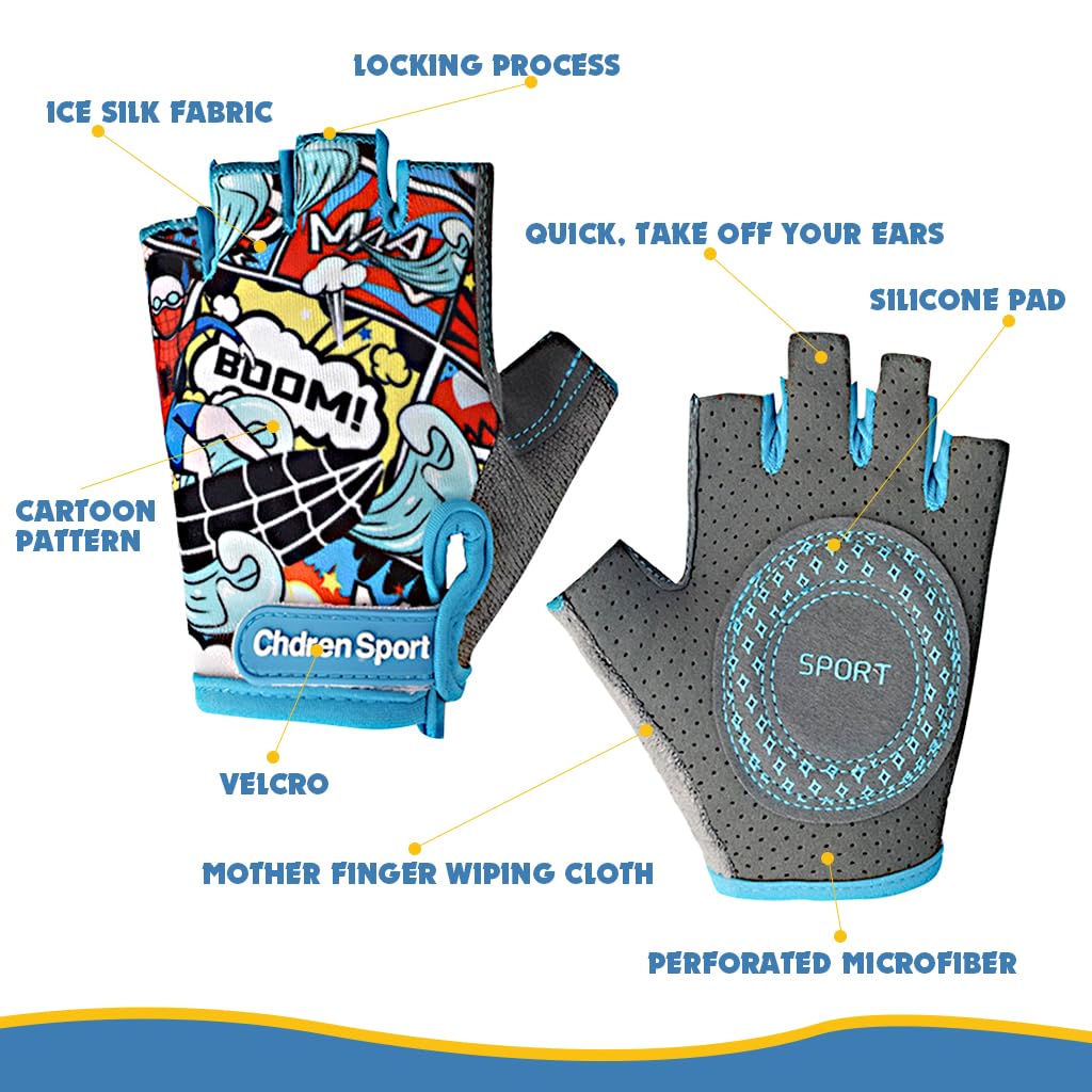 Proberos Kids Bike Gloves for 4–8 Years with Anti Slip Fingerless Design | Breathable 3PCS Set