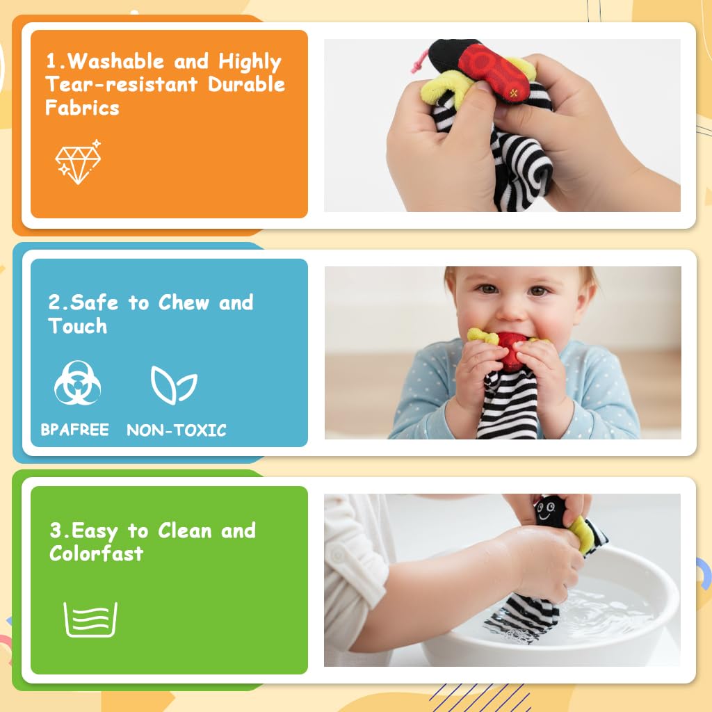 SNOWIE SOFT Hanging Toy for Newborns featuring Squeaky Rattle and Mirror | Soft Plush Sensory Play