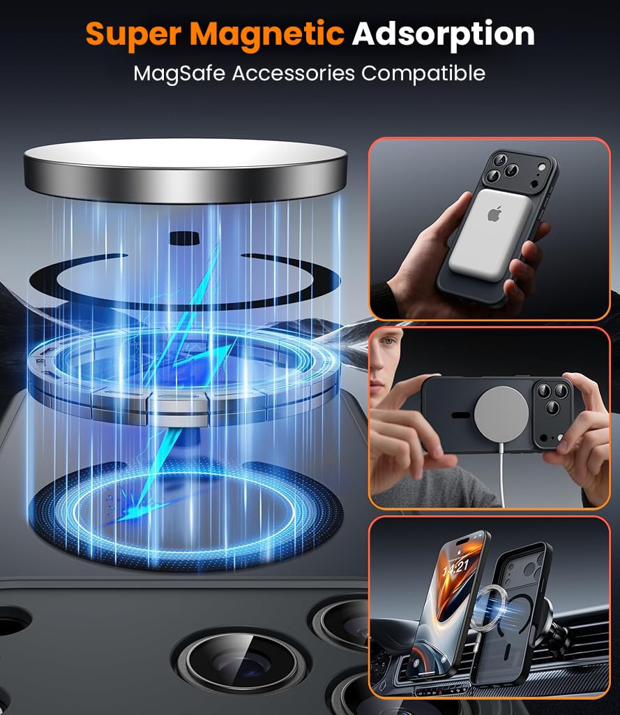 ZORBES iPhone 17 Pro Max Case with Magnetic Ring and Camera Lens Protection | Matte TPU Cover