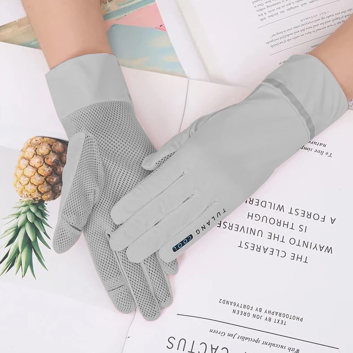 PALAY Sun Protection Gloves for Women with UPF 50+ Breathable Ice Silk Fabric | Grey and White