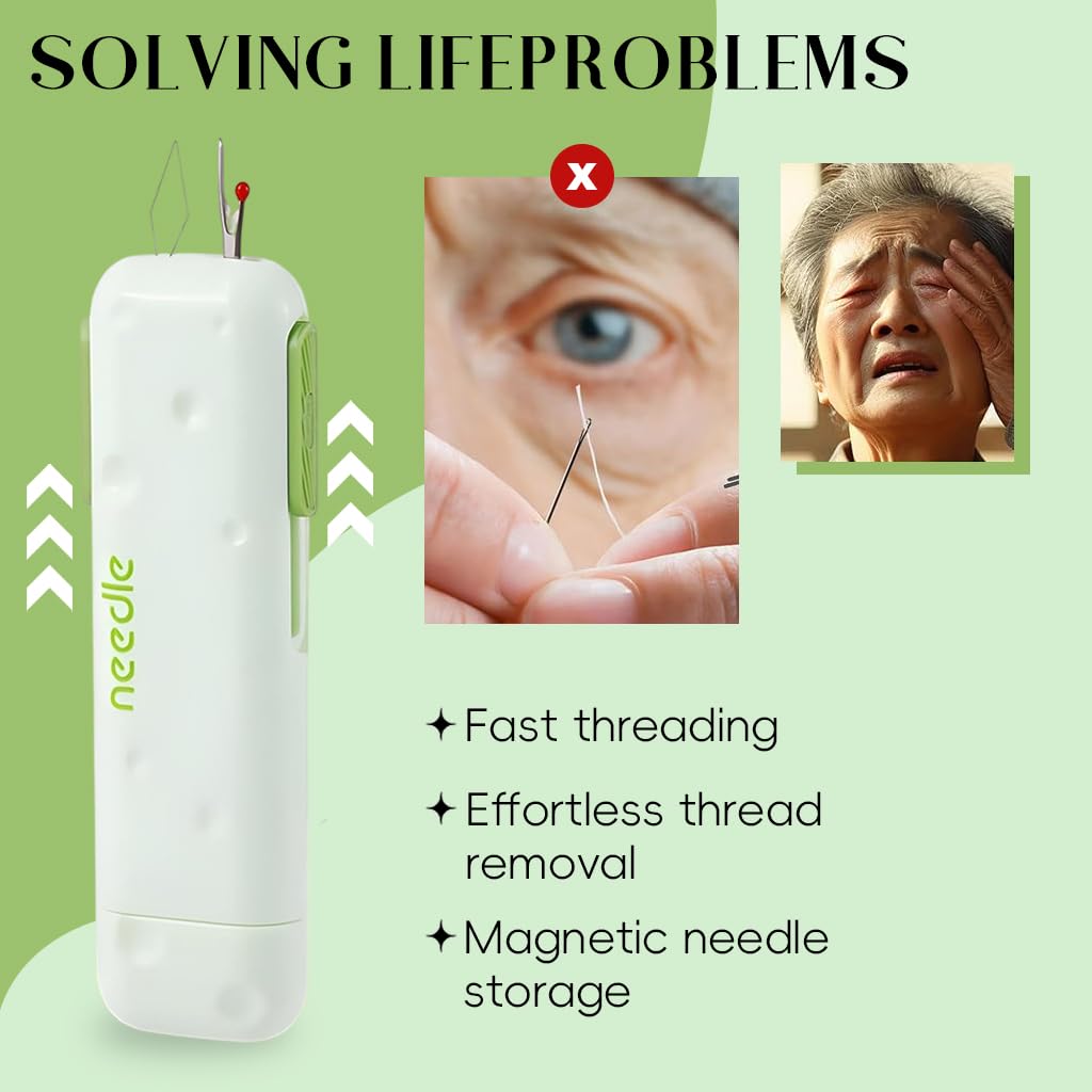 HASTHIP 3 in 1 Automatic Needle Threader for Sewing and Embroidery with Dual Head Design | Compact Tool for Quick Threading and Seam Ripping