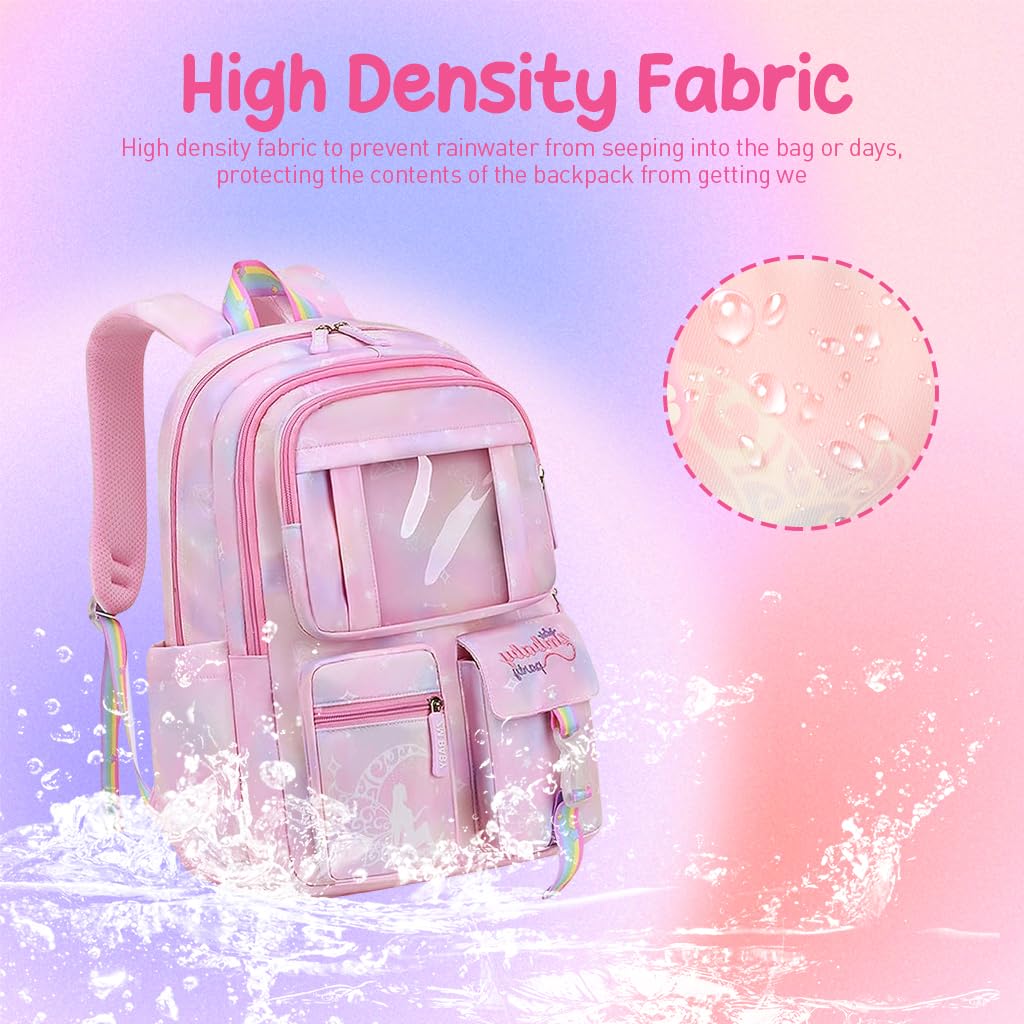 PALAY® School Backpacks for Girls Stylish School Bags for Girls Kids 7-12 Years Old Cartoon Water Resistant Backpack Durable Burden Relief School Bag Children's Day Birthday Gift for Girls - Pink