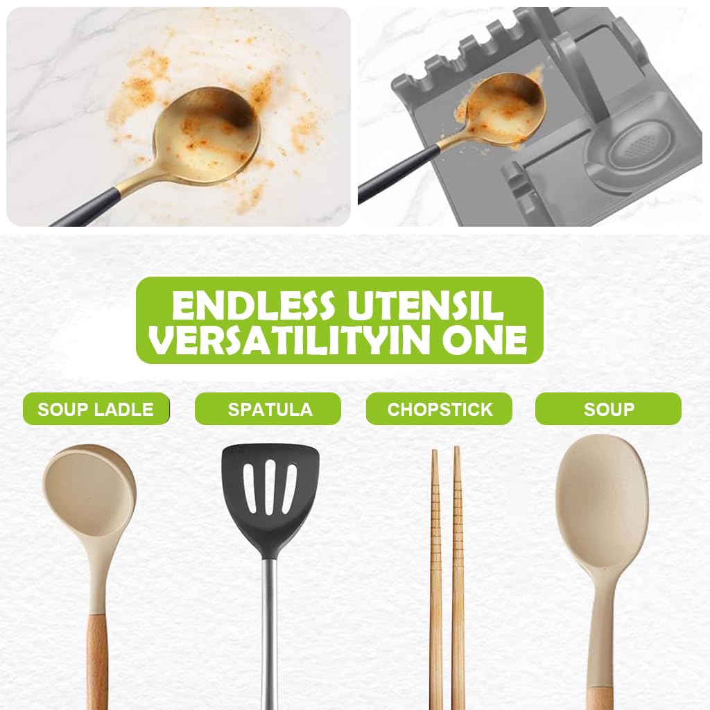 Supvox Kitchen Utensil Drying Rack for Pot Lids and Cutlery featuring Multi Slot Silicone Organizer | Space Saving Countertop Holder