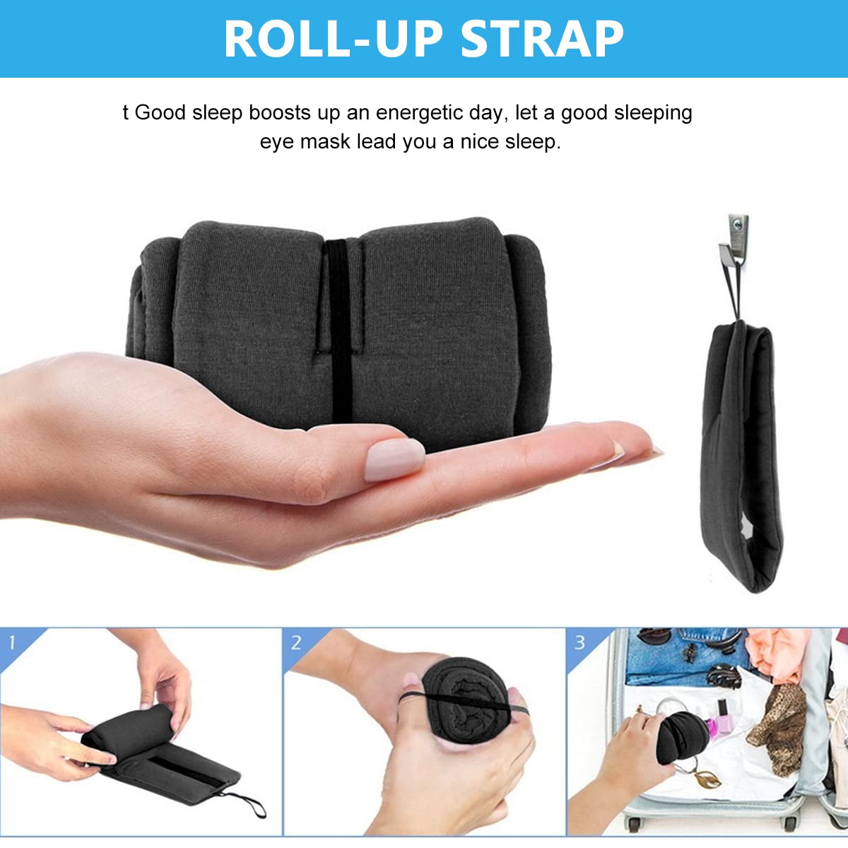 HANNEA Eye Mask for Sleep with Adjustable Velcro Fit and Curved Nose Design | Soft Black Eyeshade