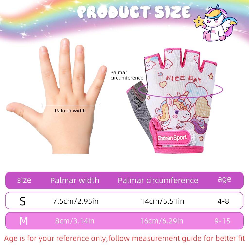PROBEROS Fingerless Riding Gloves for Teen Girls with Anti Slip Padded Palm | Unicorn Print