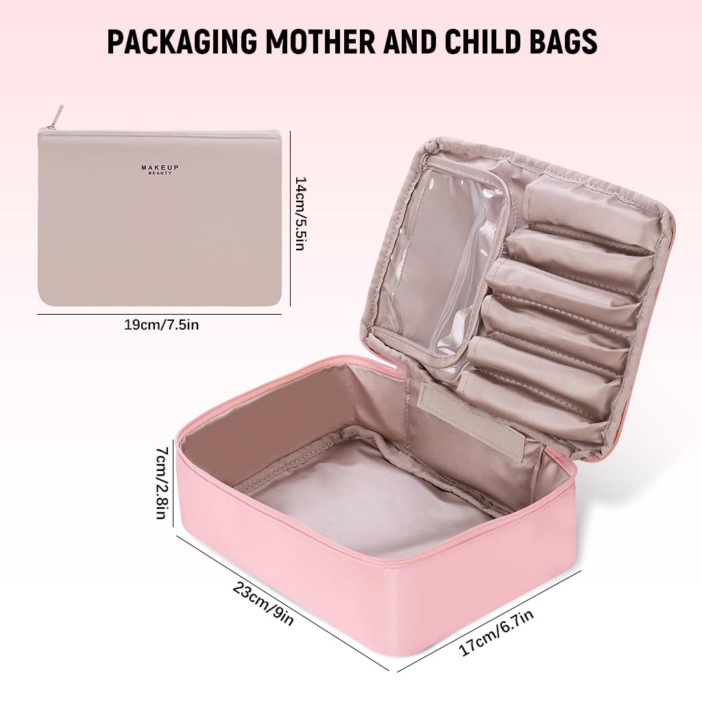 ZIBUYU Makeup Bag for Travel with 6 Brush Sleeves and Zipper Pouch | Waterproof 23x16.5x8cm