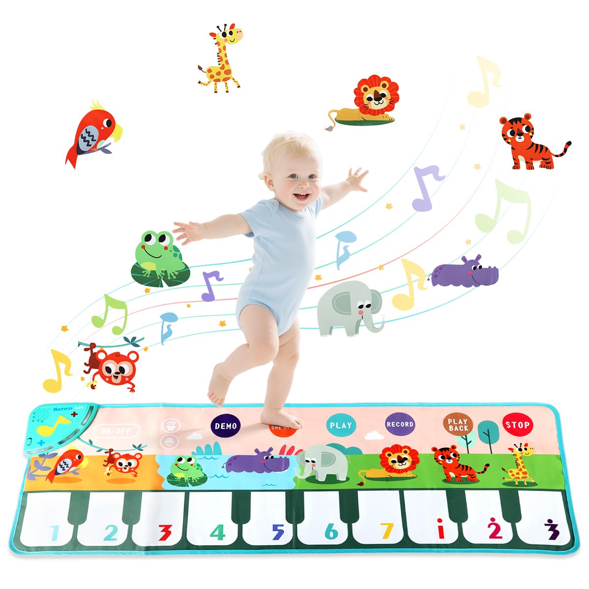 PATPAT Piano Keyboard Musical Mat for Kids 43.3x14.2in with 10 Sounds | Educational Toy