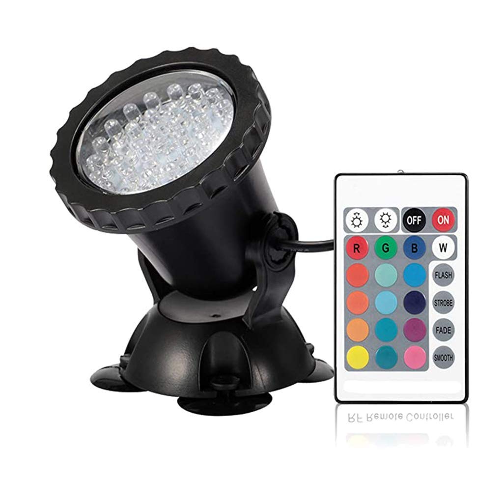 HASTHIP® 180°Rotation Underwater RGB Aquarium Lights with Remoter, Fish Light Underwater IP68 Waterproof 36 LEDs with Remote Control for Garden Pond Fish Tank Swimming Pool