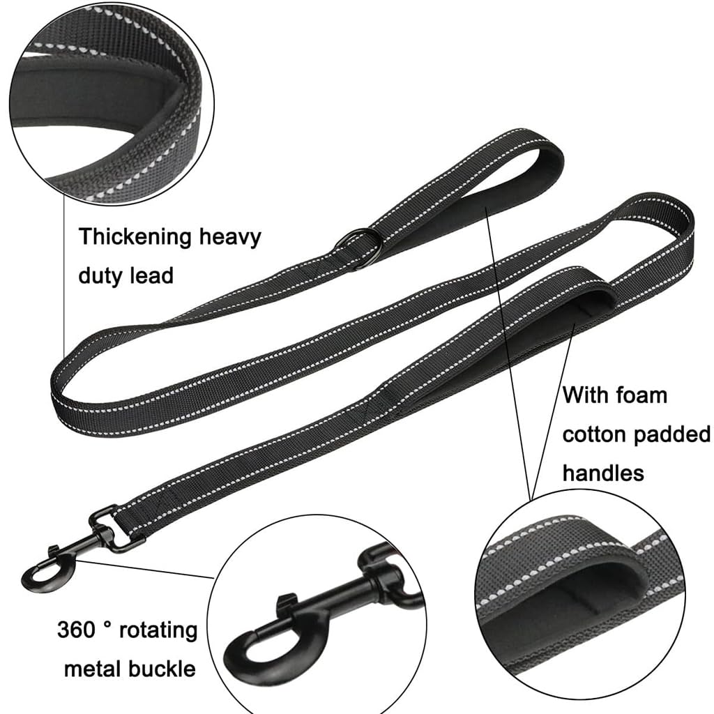 ZIBUYU Light Reflecting Dog Leash for Training and Walking with Dual Padded Handles 6 ft Black