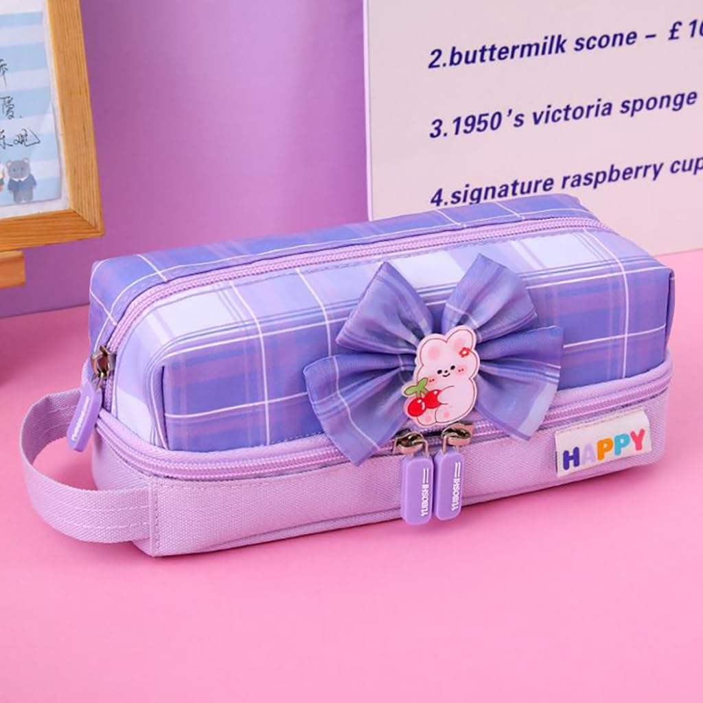 Zibuyu Pencil Case for Stationery and Cosmetics featuring Double Zipper & Gusset Design | 8.3 x 3.5 x 3.1 in Canvas Organizer for Girls