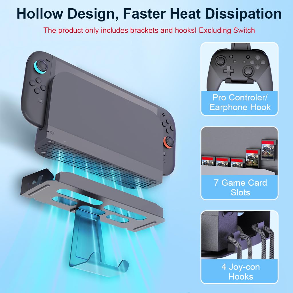 ZORBES Metal Wall Mount for Nintendo Switch 2 featuring Screw Fix System with 7 Card Slots