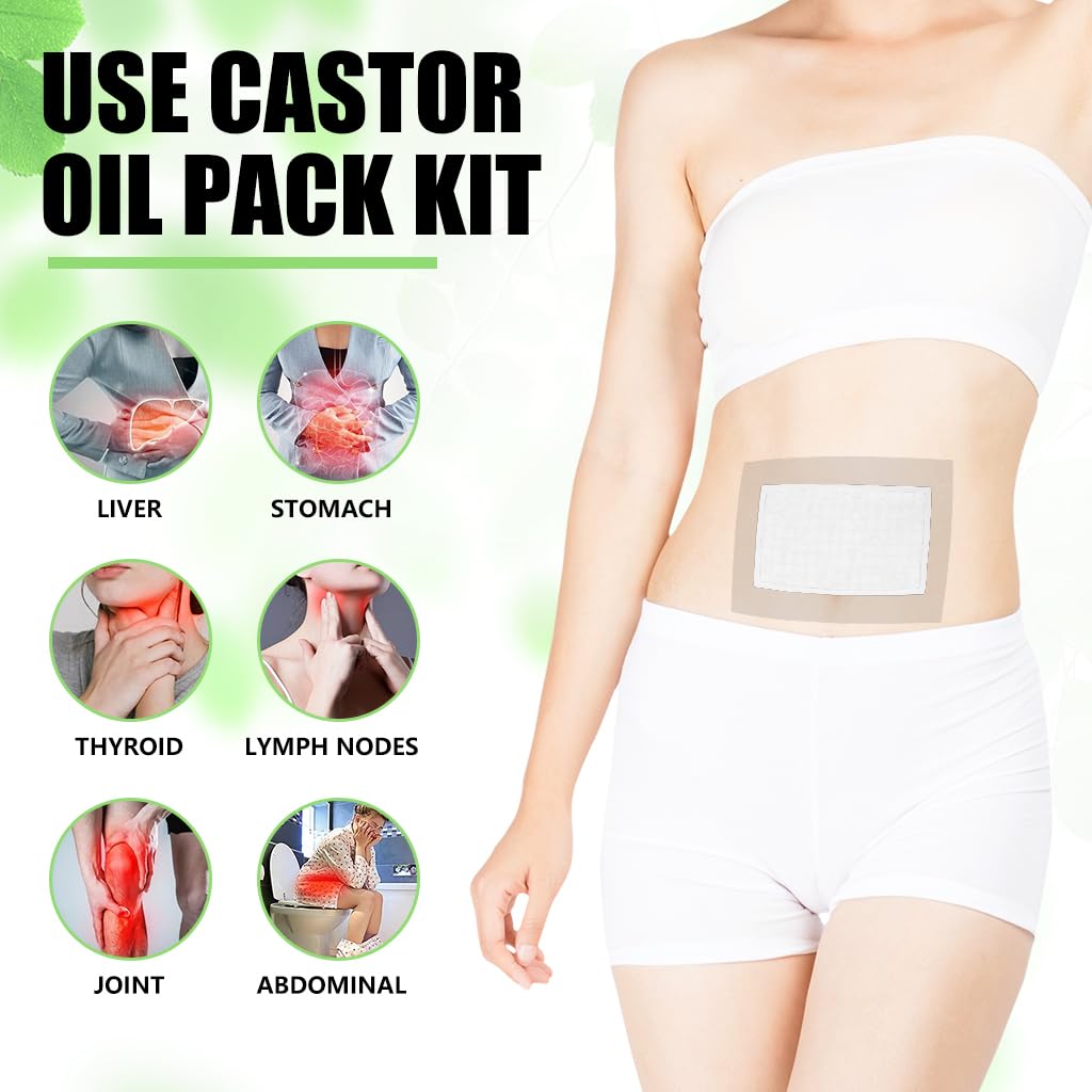HANNEA Castor Oil Wraps for Abdomen Waist and Joint Care 10Pcs 20x15cm | Waterproof PU and Breathable Cotton Sheets