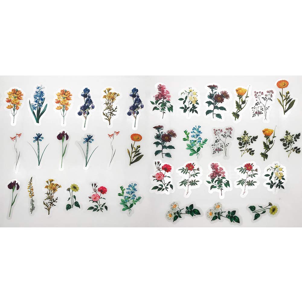 HASTHIP Vinyl Waterproof Spring Flower Plant Stickers for DIY Decoration 46 Pieces | Multicolour Set for Kids and Adults